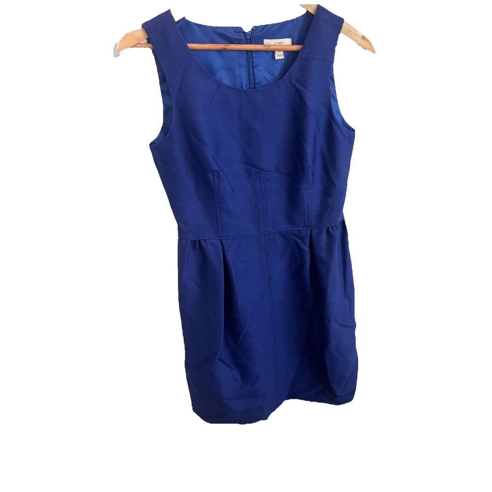 J Crew Royal Blue Pocket‎ Zip Wool Silk Pleat Sleeveless Dress sz 6 Casual Work